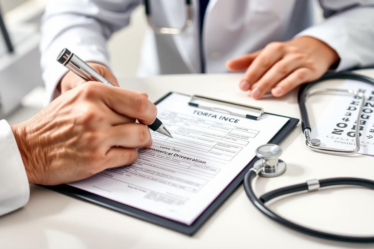 Medical examiner completing a commercial driver medical examination certificate